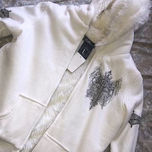 Cello Jeans White Fur Hoodie